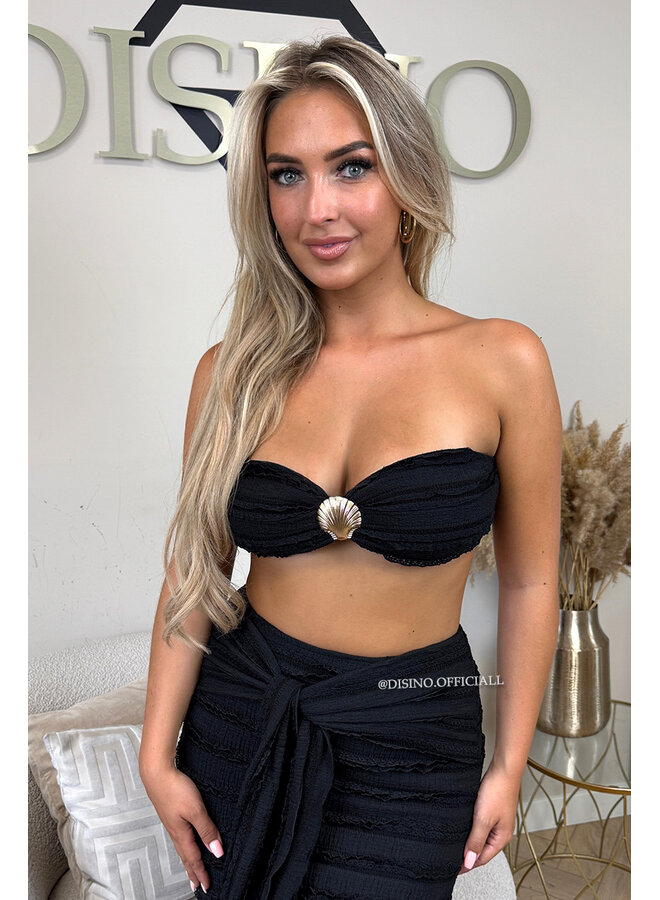 BLACK - 'ISLA IBIZA SET' - CROCHET BEACH TOP + SKIRT SET