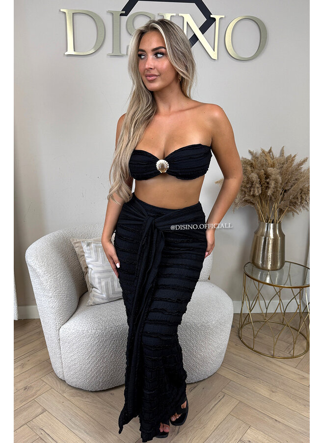 BLACK - 'ISLA IBIZA SET' - CROCHET BEACH TOP + SKIRT SET