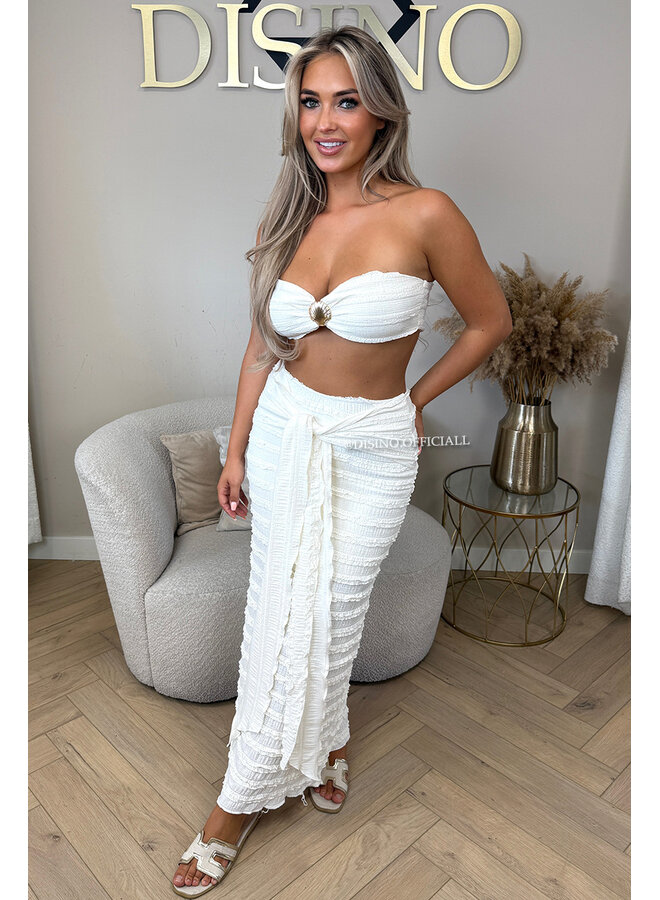 BEIGE - 'ISLA IBIZA SET' - CROCHET BEACH TOP + SKIRT SET