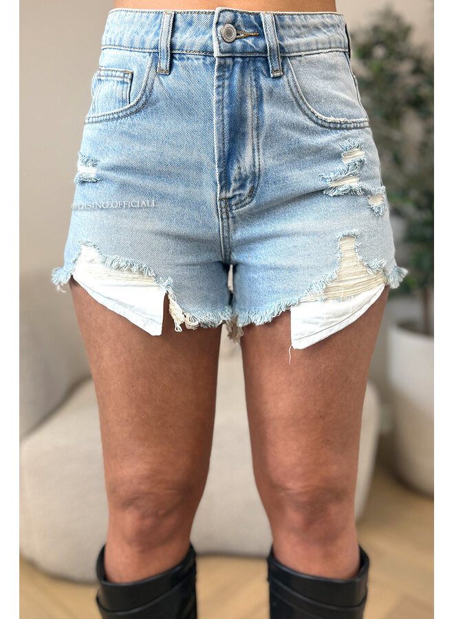 LIGHT BLUE - 'LAURA SHORT' - DISTRESSED DENIM SHORT