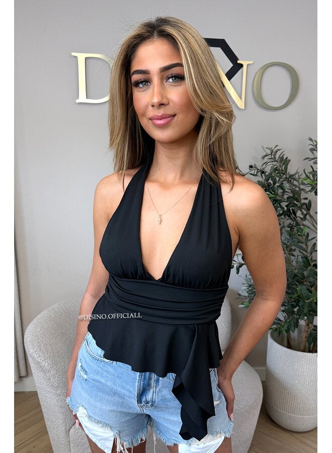 BLACK - 'JOYA TOP' - RUFFLE HALTER TOP
