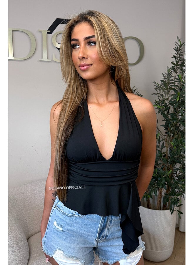 BLACK - 'JOYA TOP' - RUFFLE HALTER TOP