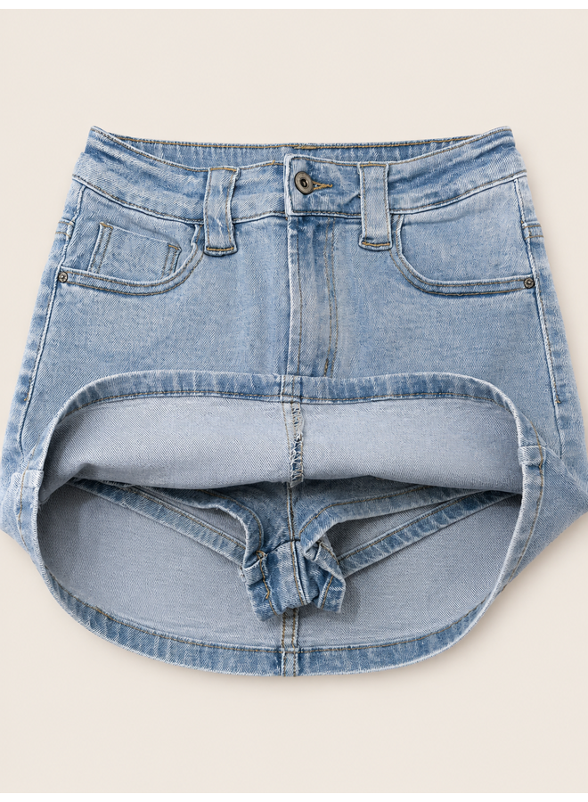 LIGHT BLUE - 'SANNE SKORT' - SUPERR STRETCH DENIM SKIRT (SHORT INSIDE)