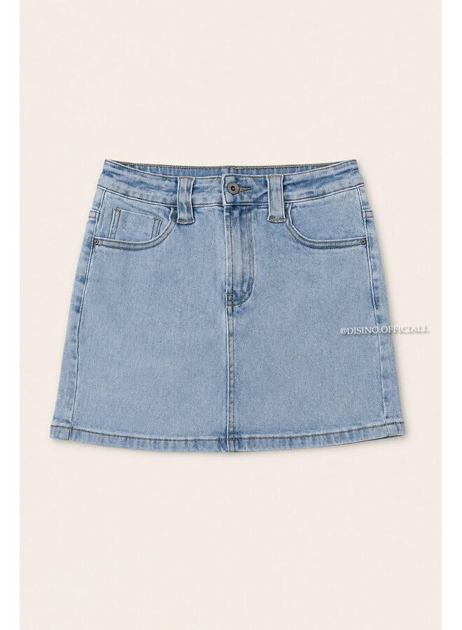 LIGHT BLUE - 'SANNE SKORT' - SUPERR STRETCH DENIM SKIRT (SHORT INSIDE)