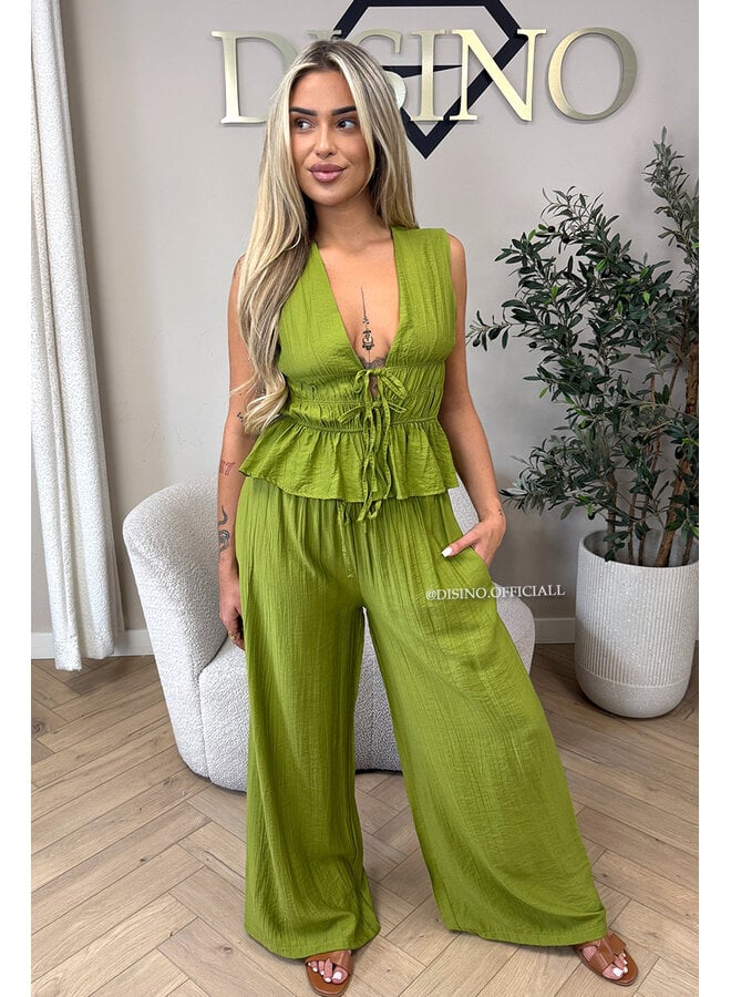 LIME GREEN - 'DELANI SET' - COASTAL CHIC SUMMER TOP + PANTS SET