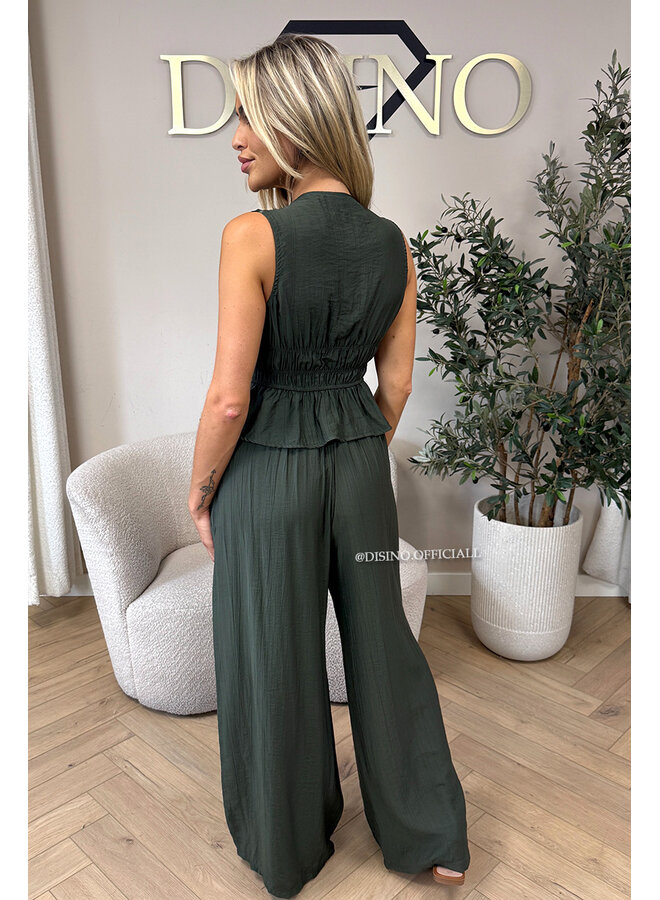 ARMY GREEN - 'DELANI SET' - COASTAL CHIC SUMMER TOP + PANTS SET