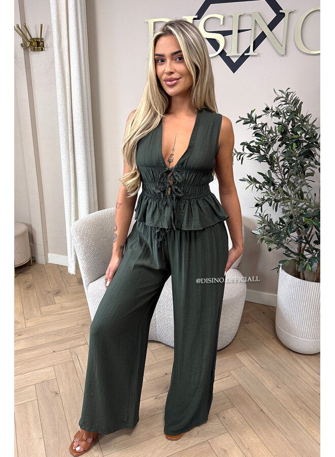 ARMY GREEN - 'DELANI SET' - COASTAL CHIC SUMMER TOP + PANTS SET