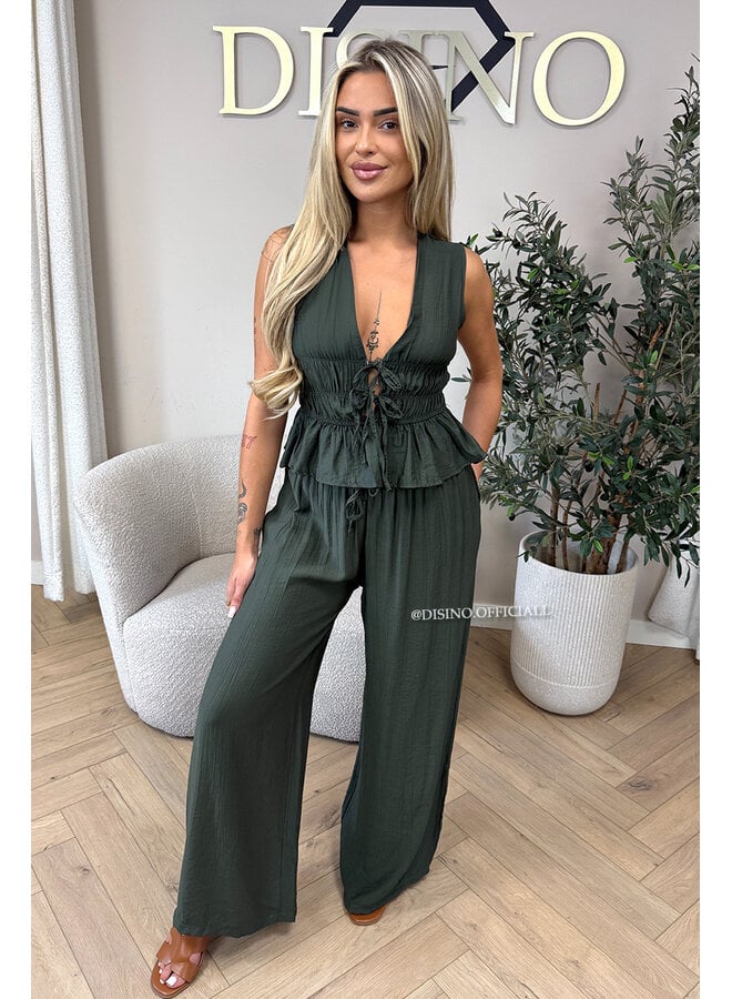ARMY GREEN - 'DELANI SET' - COASTAL CHIC SUMMER TOP + PANTS SET