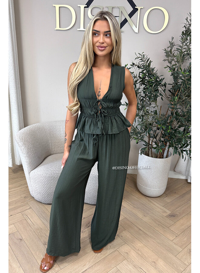 ARMY GREEN - 'DELANI SET' - COASTAL CHIC SUMMER TOP + PANTS SET