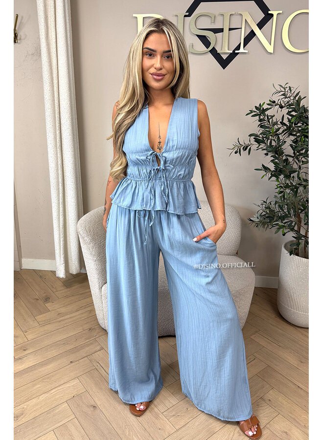 JEANS BLUE - 'DELANI SET' - COASTAL CHIC SUMMER TOP + PANTS SET