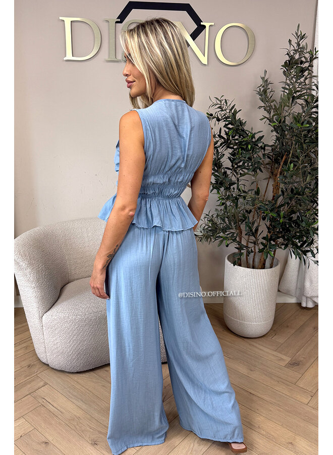 JEANS BLUE - 'DELANI SET' - COASTAL CHIC SUMMER TOP + PANTS SET