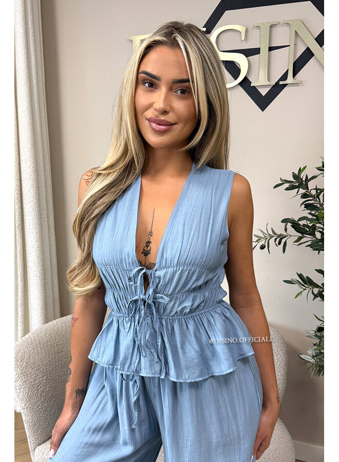 JEANS BLUE - 'DELANI SET' - COASTAL CHIC SUMMER TOP + PANTS SET