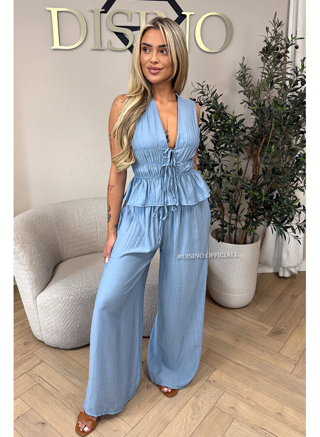 JEANS BLUE - 'DELANI SET' - COASTAL CHIC SUMMER TOP + PANTS SET