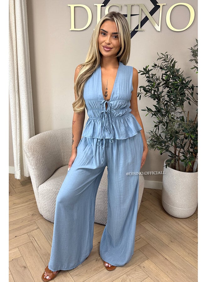 JEANS BLUE - 'DELANI SET' - COASTAL CHIC SUMMER TOP + PANTS SET