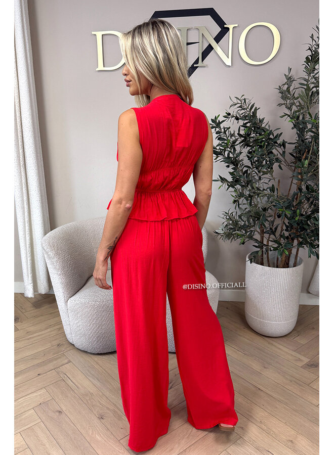 RED - 'DELANI SET' - COASTAL CHIC SUMMER TOP + PANTS SET