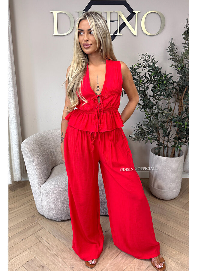 RED - 'DELANI SET' - COASTAL CHIC SUMMER TOP + PANTS SET