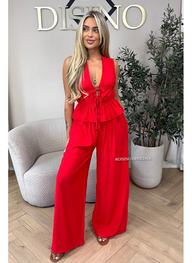 RED - 'DELANI SET' - COASTAL CHIC SUMMER TOP + PANTS SET