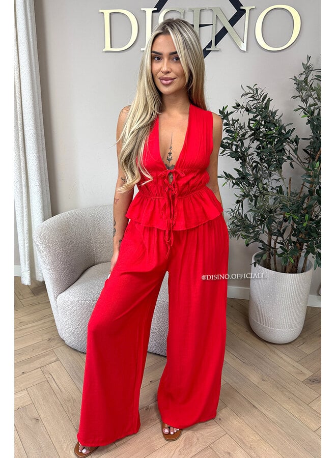 RED - 'DELANI SET' - COASTAL CHIC SUMMER TOP + PANTS SET