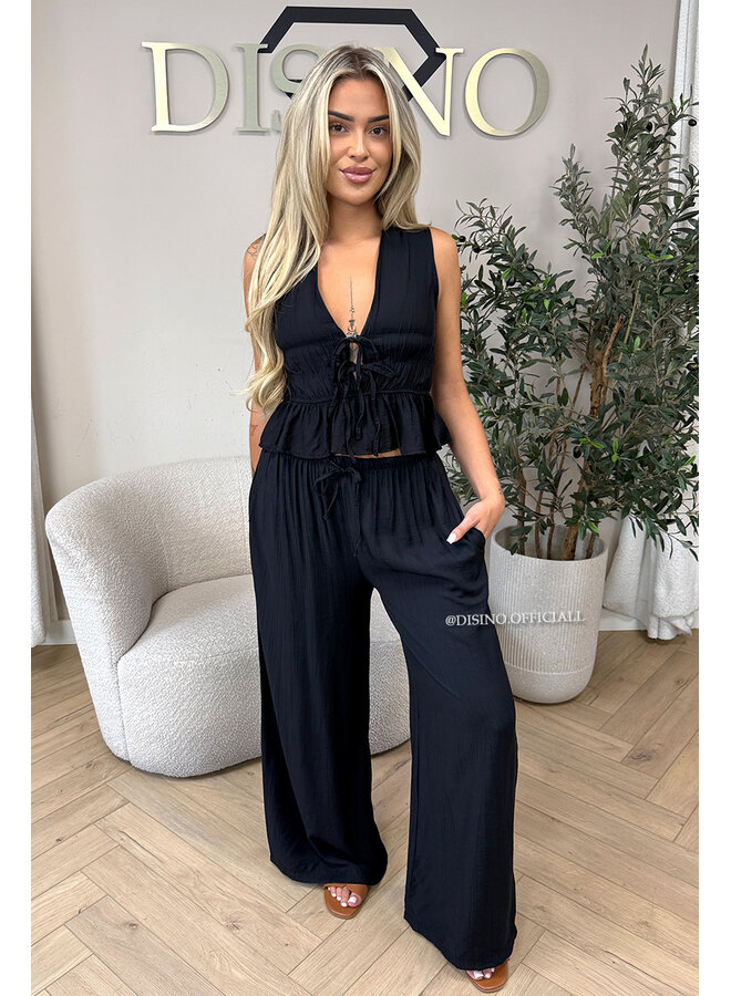 BLACK - 'DELANI SET' - COASTAL CHIC SUMMER TOP + PANTS SET