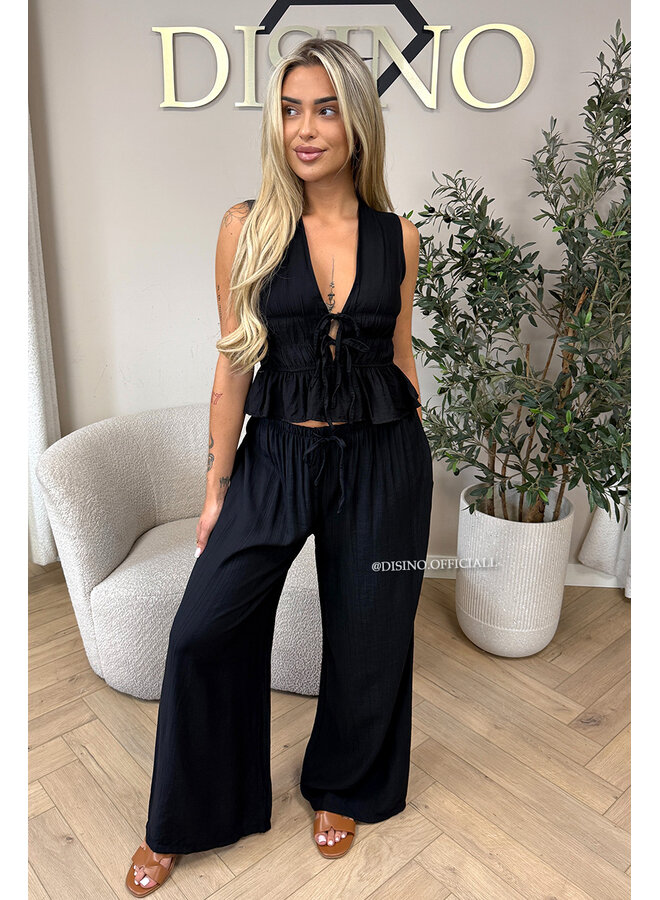 BLACK - 'DELANI SET' - COASTAL CHIC SUMMER TOP + PANTS SET