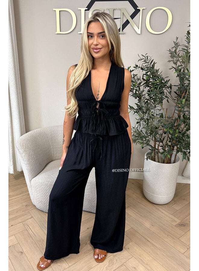 BLACK - 'DELANI SET' - COASTAL CHIC SUMMER TOP + PANTS SET
