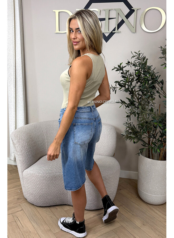 BLUE - 'LAUREN JORT' - STRETCH FOLDED WAISTBAND JORT