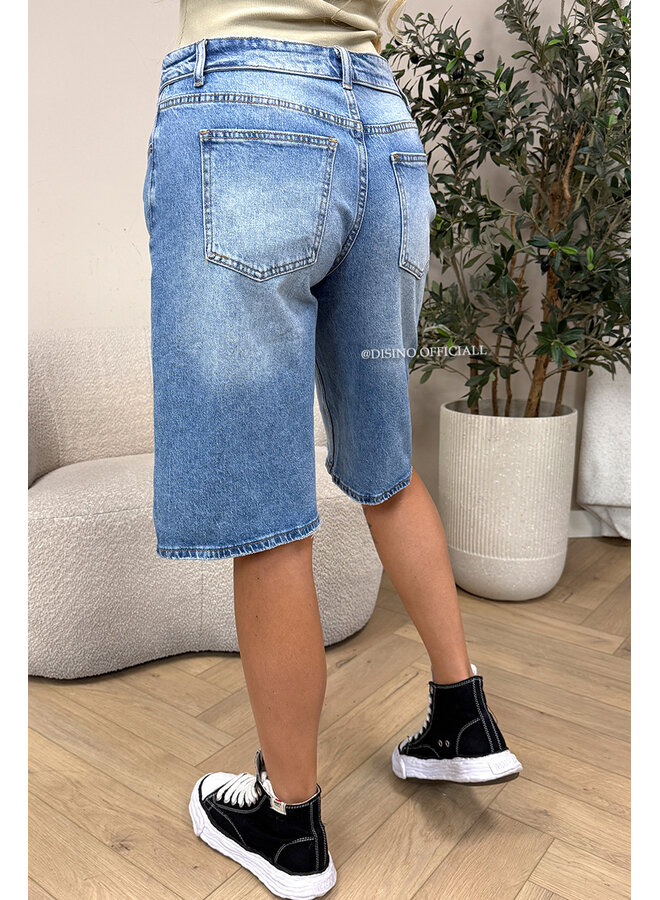 BLUE - 'LAUREN JORT' - STRETCH FOLDED WAISTBAND JORT