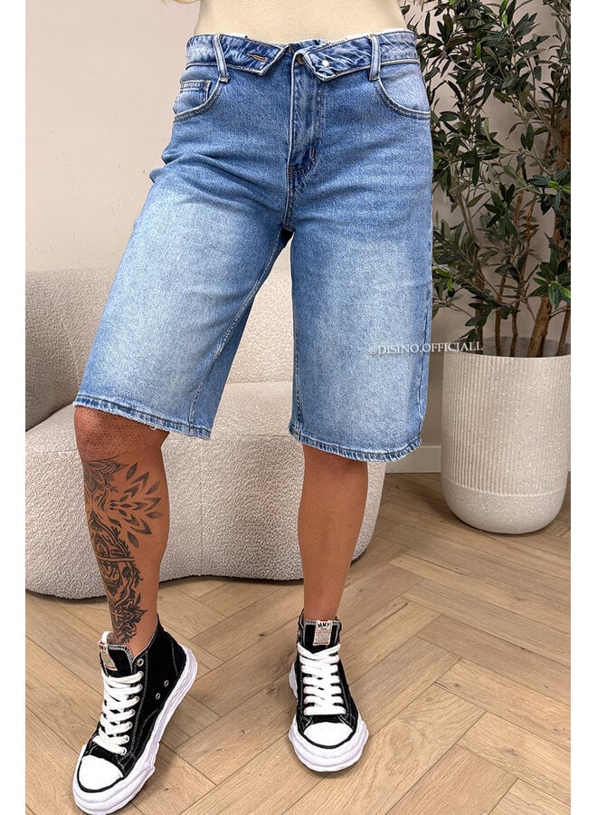 BLUE - 'LAUREN JORT' - STRETCH FOLDED WAISTBAND JORT