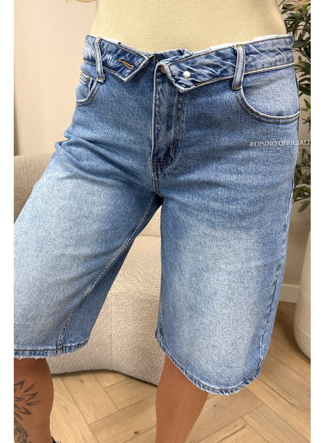 BLUE - 'LAUREN JORT' - STRETCH FOLDED WAISTBAND JORT