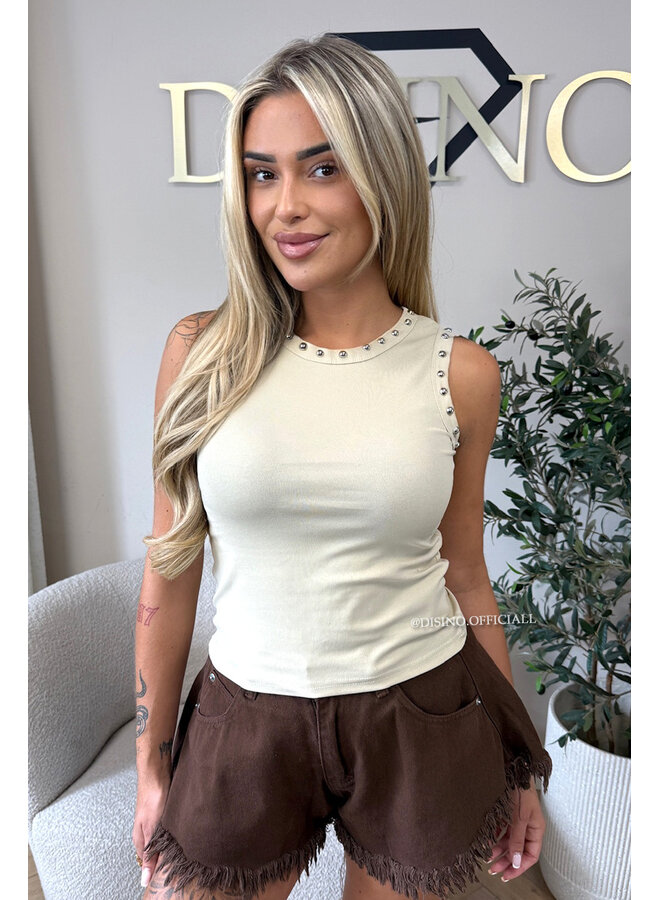 BEIGE - 'GRACE TOP' - STUDS HALTER TOP