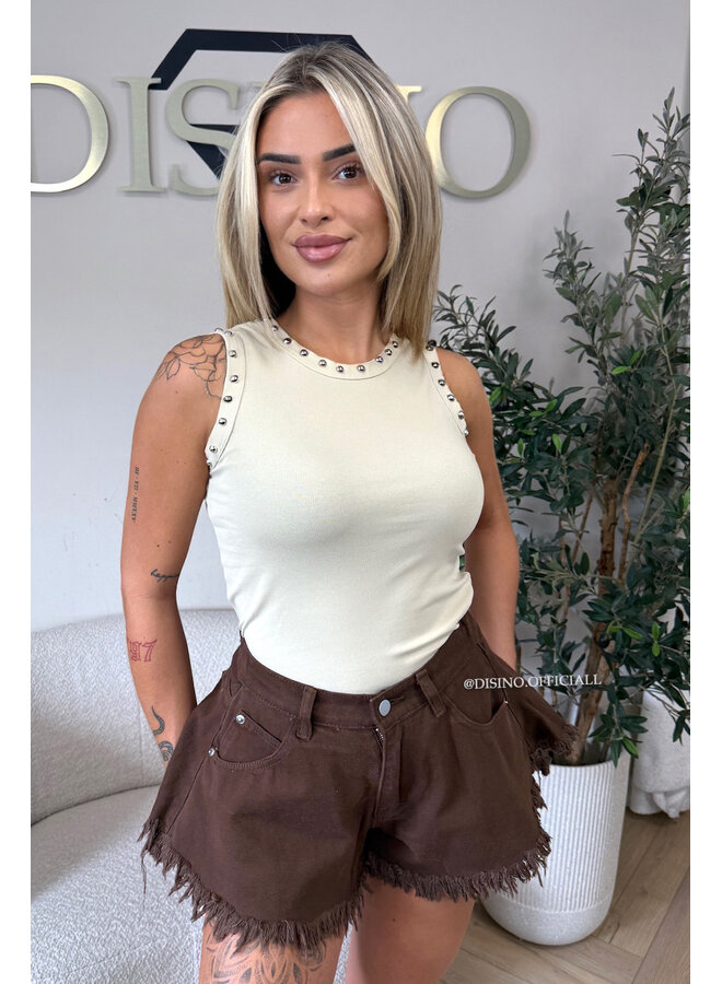 BEIGE - 'GRACE TOP' - STUDS HALTER TOP