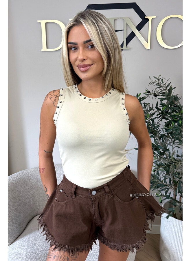 BEIGE - 'GRACE TOP' - STUDS HALTER TOP