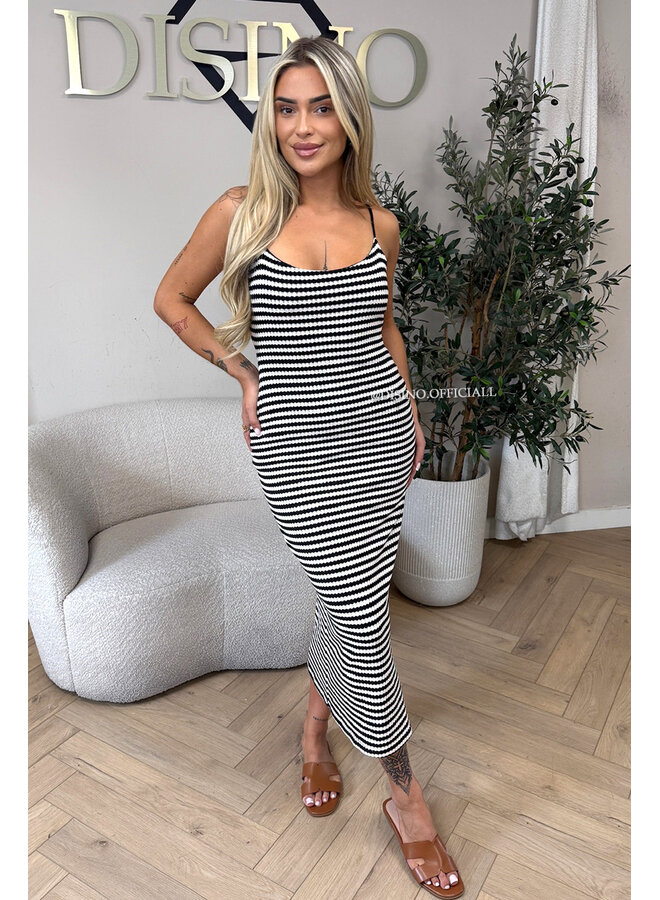BLACK - 'MARINA DRESS' - STRETCH STRIPED SUMMER DRESS