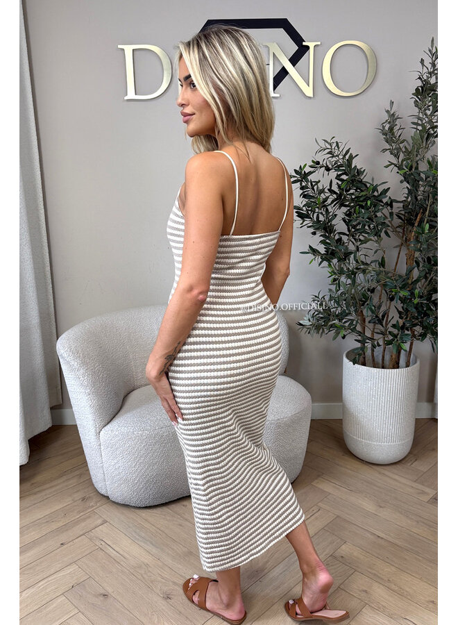 BEIGE - 'MARINA DRESS' - STRETCH STRIPED SUMMER DRESS