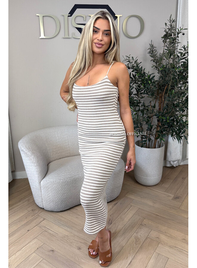 BEIGE - 'MARINA DRESS' - STRETCH STRIPED SUMMER DRESS