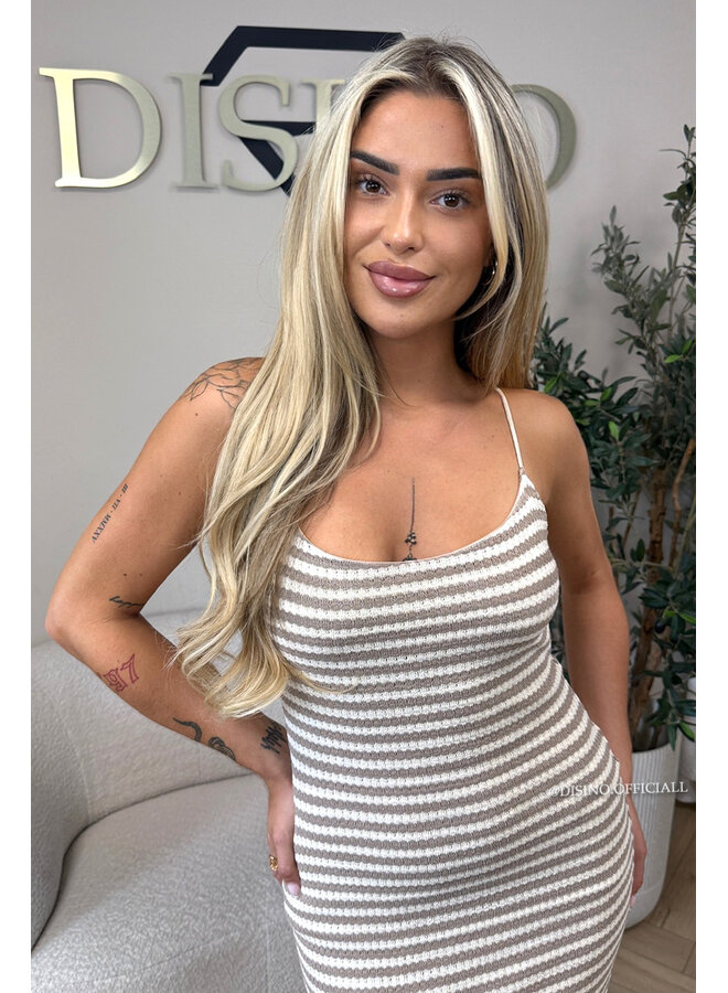 BEIGE - 'MARINA DRESS' - STRETCH STRIPED SUMMER DRESS