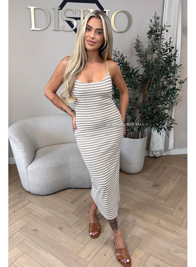 BEIGE - 'MARINA STRIPED DRESS' - CLASSY STRIPED SUMMER DRESS
