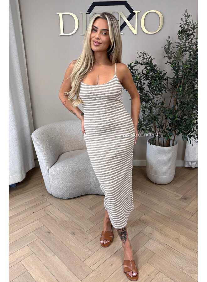 BEIGE - 'MARINA DRESS' - STRETCH STRIPED SUMMER DRESS