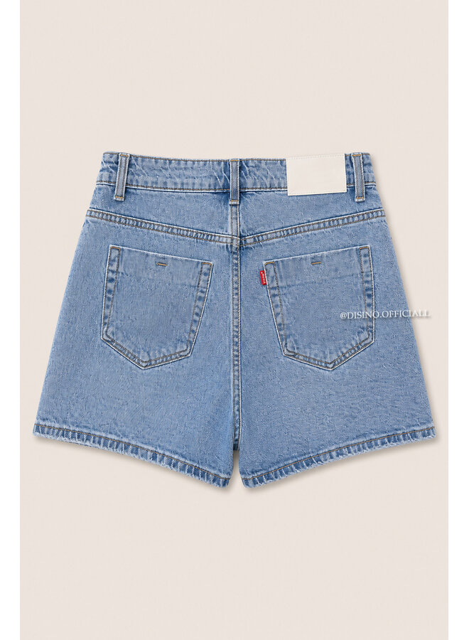 BLUE - 'GRACE SHORT' - STRETCH STUDS DENIM SHORT