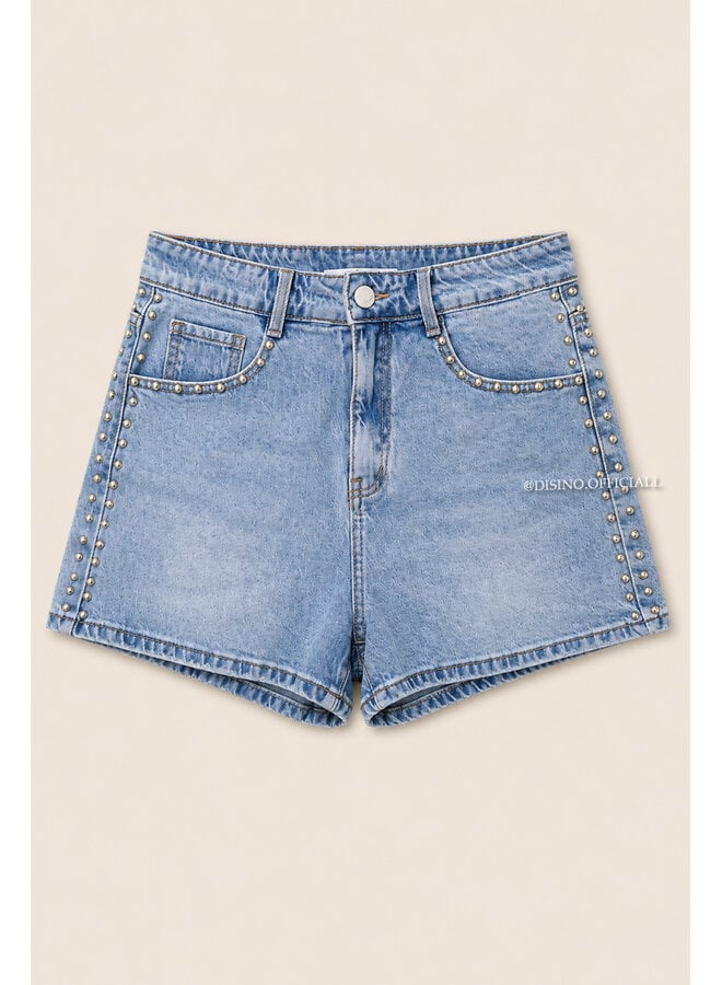 BLUE - 'GRACE SHORT' - STRETCH STUDS DENIM SHORT