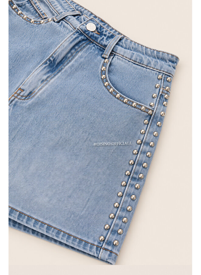 BLUE - 'GRACE SHORT' - STRETCH STUDS DENIM SHORT