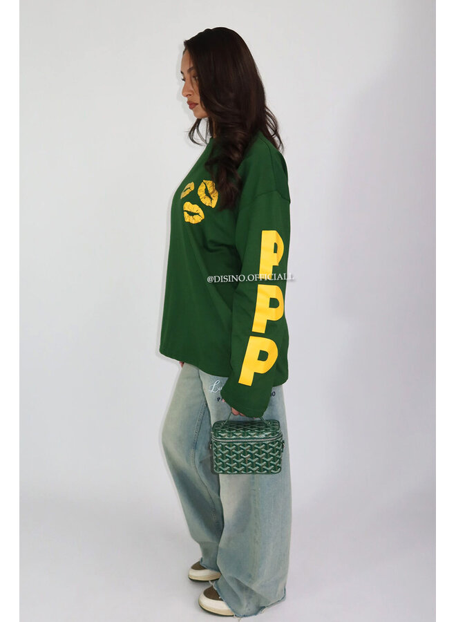 GREEN - 'PPP LONGSLEEVE' - OVERSIZED PRIORITY LONGSLEEVE TEE
