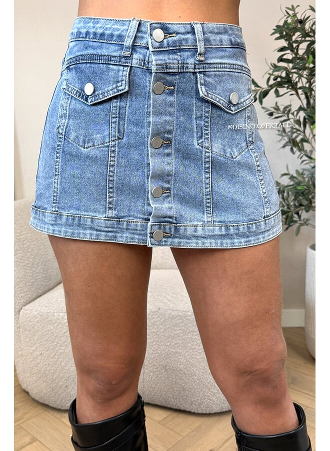 BLUE - 'MARY SKORT' - SUPER STRETCH CARGO DENIM SKORT