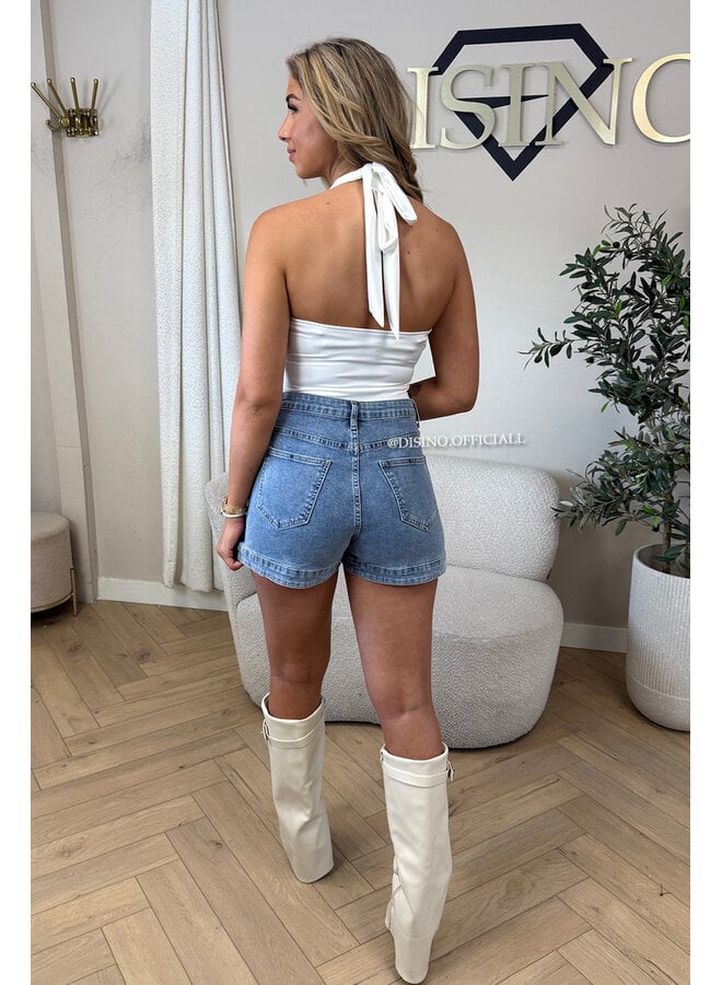 WHITE - 'ELISA TOP' - OPEN BACK HALTER TOP