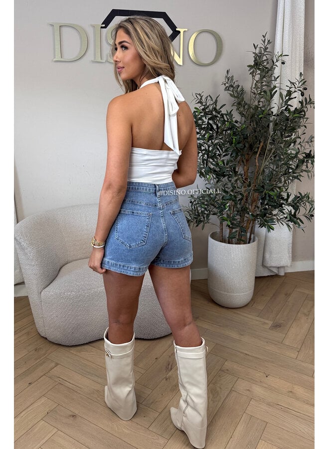 WHITE - 'ELISA TOP' - OPEN BACK HALTER TOP