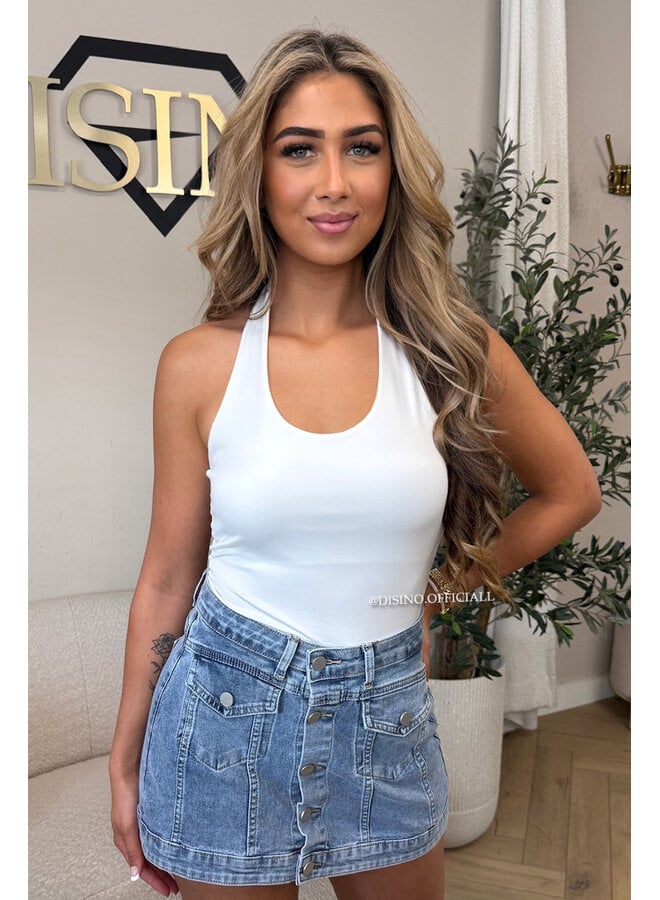 WHITE - 'ELISA TOP' - OPEN BACK HALTER TOP