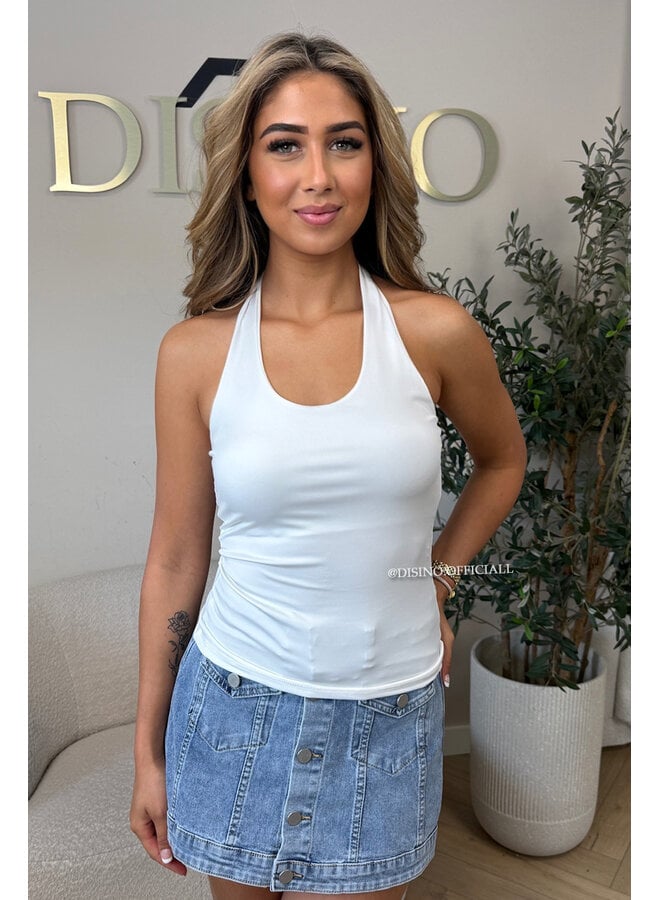 WHITE - 'ELISA TOP' - OPEN BACK HALTER TOP