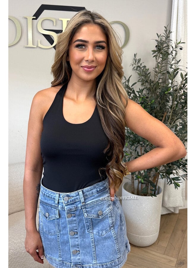 BLACK - 'ELISA TOP' - OPEN BACK HALTER TOP