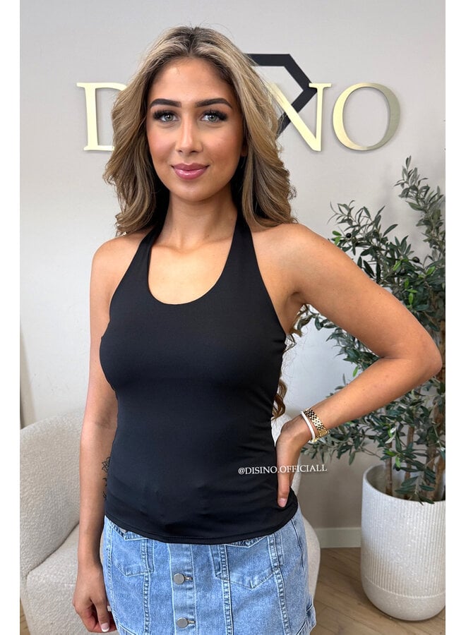BLACK - 'ELISA TOP' - OPEN BACK HALTER TOP