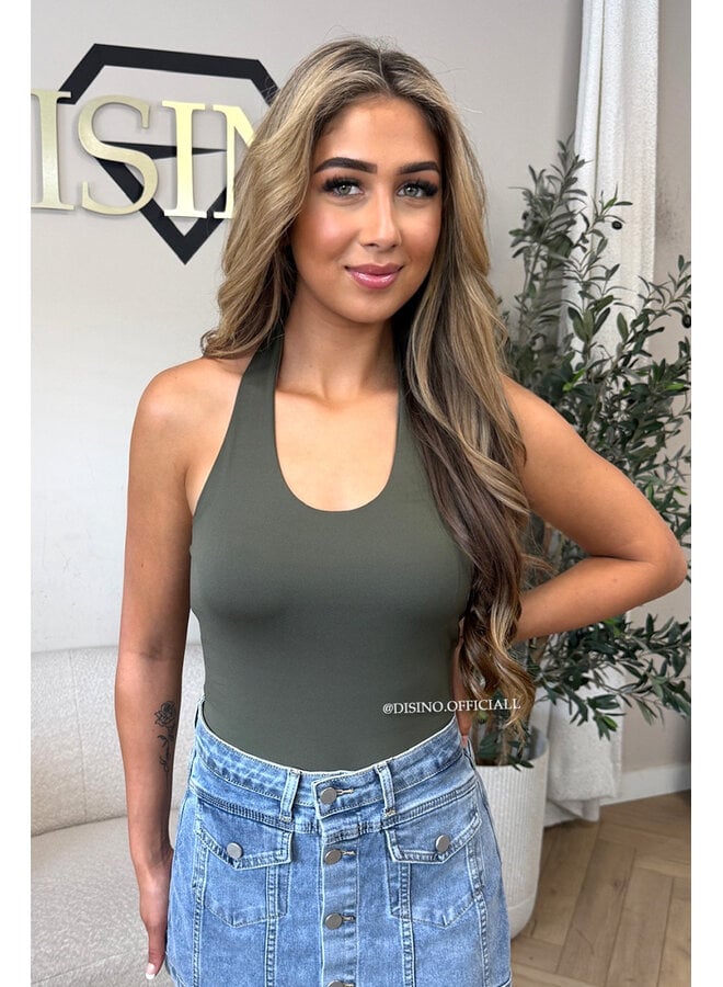 ARMY GREEN - 'ELISA TOP' - OPEN BACK HALTER TOP